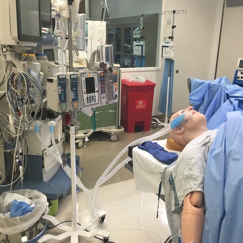 In the operating room with a mannequin 